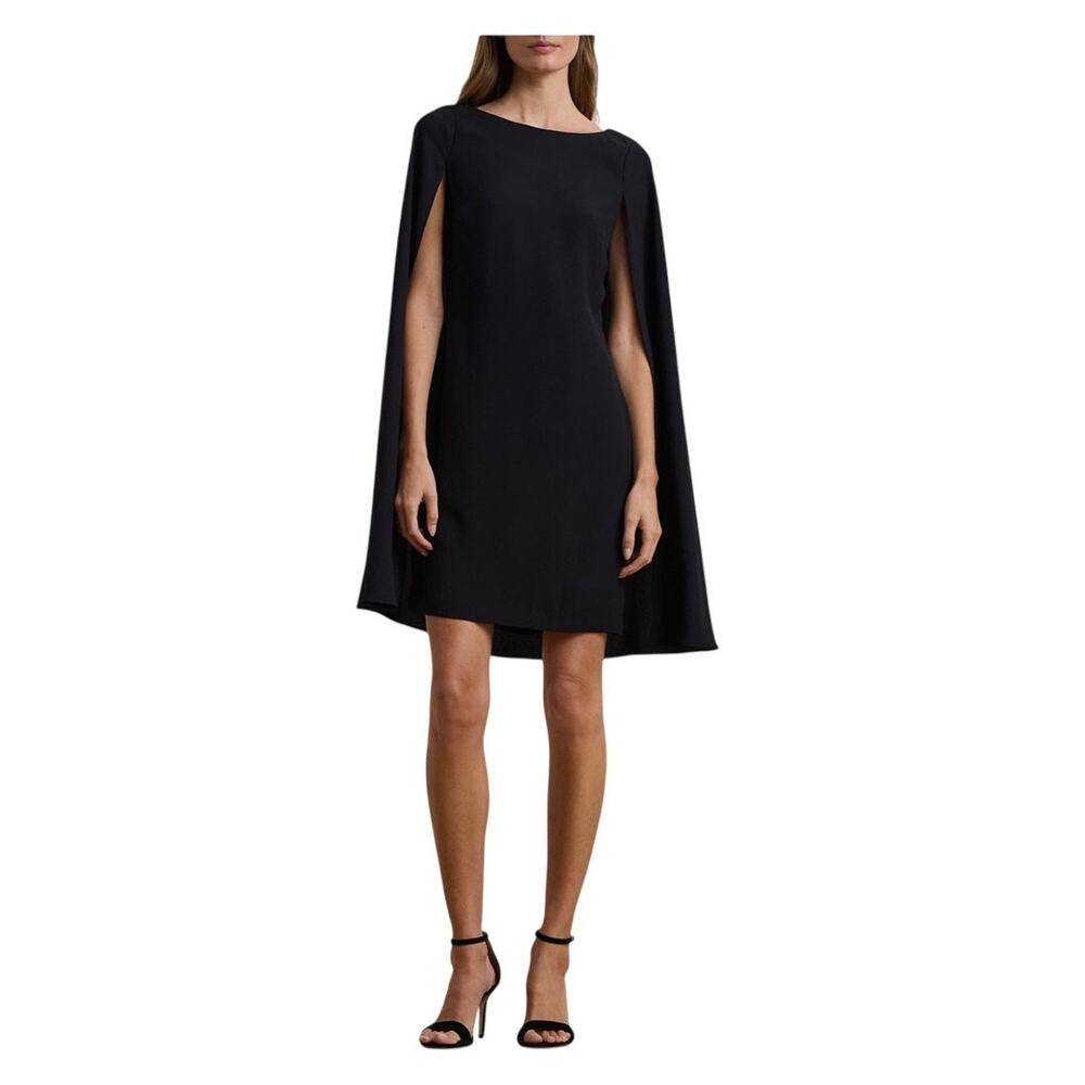 NWT Lauren Ralph Lauren Black Cape capulet above the knee dress 6